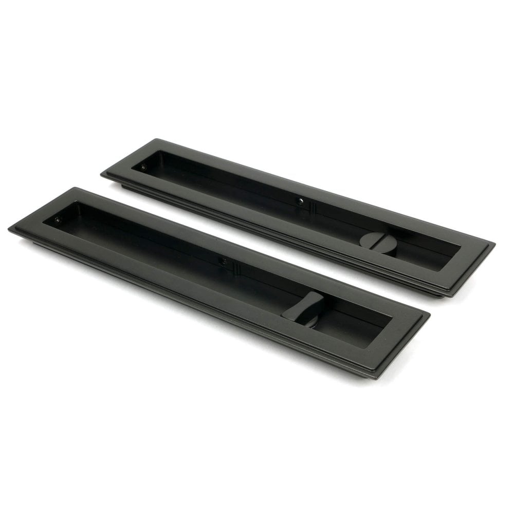 Aged Bronze Art Deco Rectangular Sliding Door Pull - Privacy Set