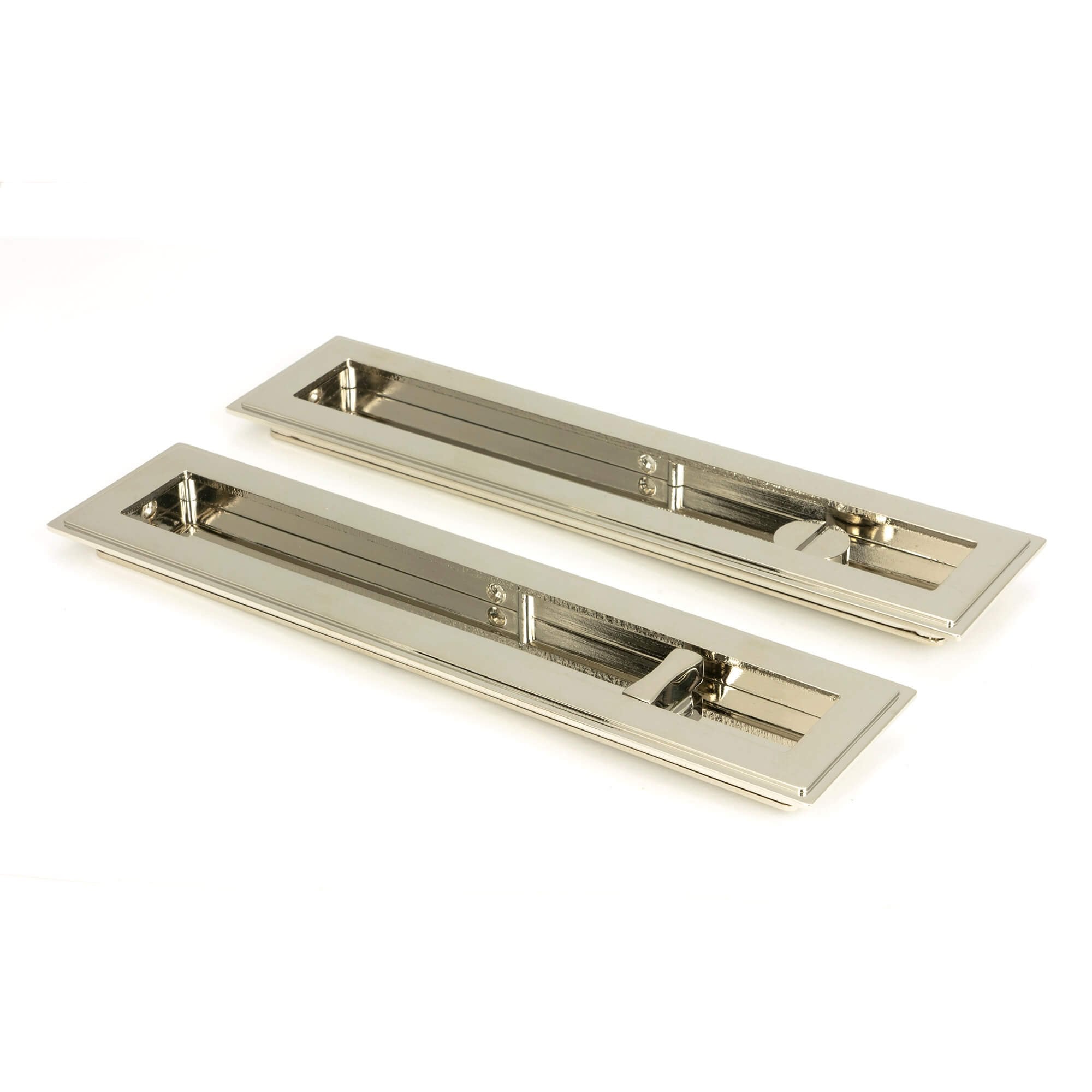 Polished Nickel Art Deco Rectangular Sliding Door Pull - Privacy Set