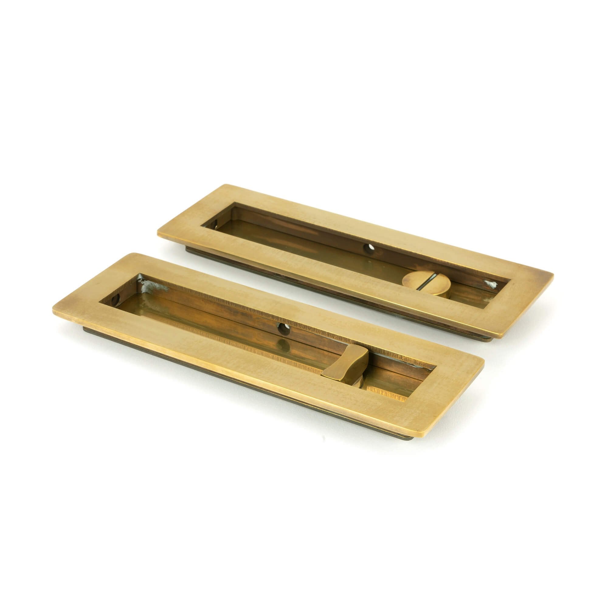 Aged Brass Plain Rectangular Sliding Door Pull - Privacy Set