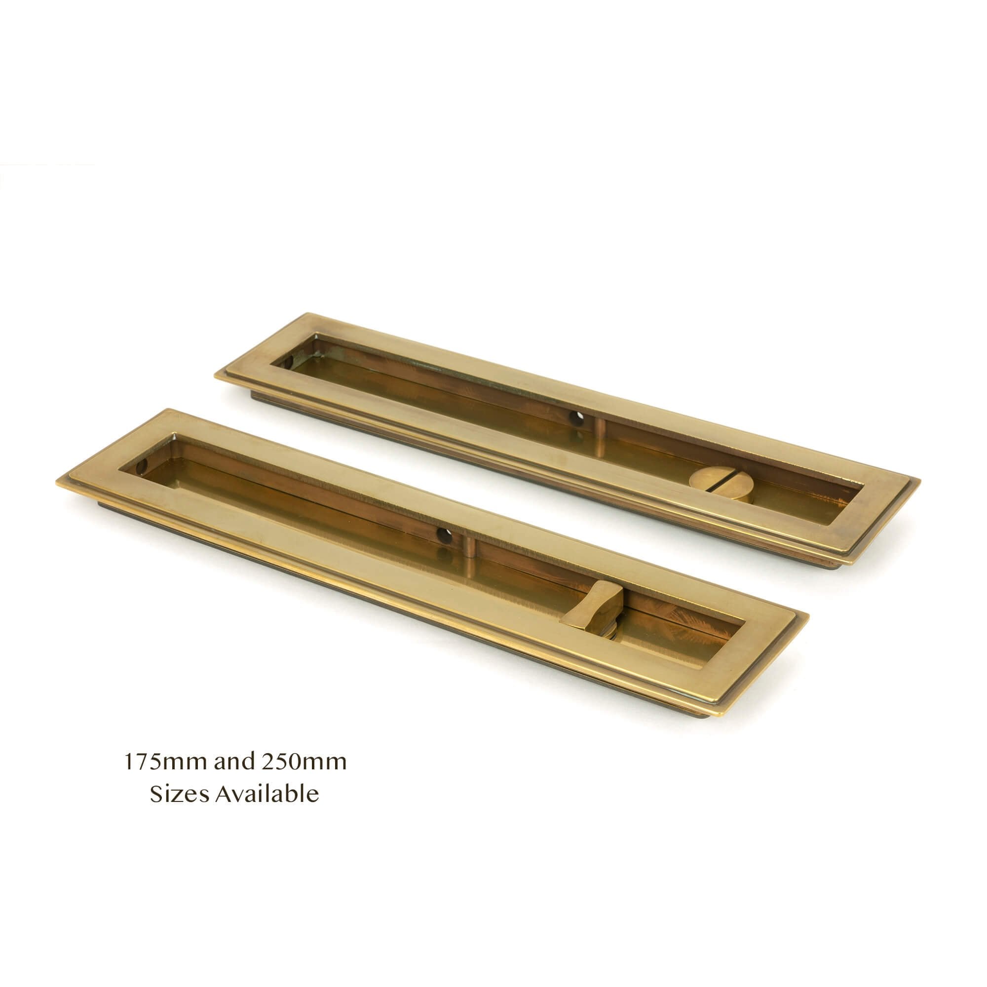 Aged Brass Plain Rectangular Sliding Door Pull - Privacy Set