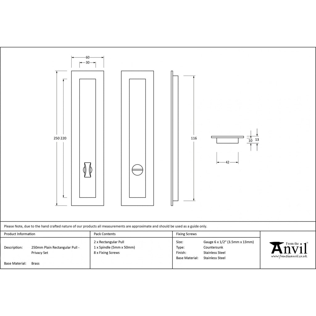 Aged Brass Plain Rectangular Sliding Door Pull - Privacy Set