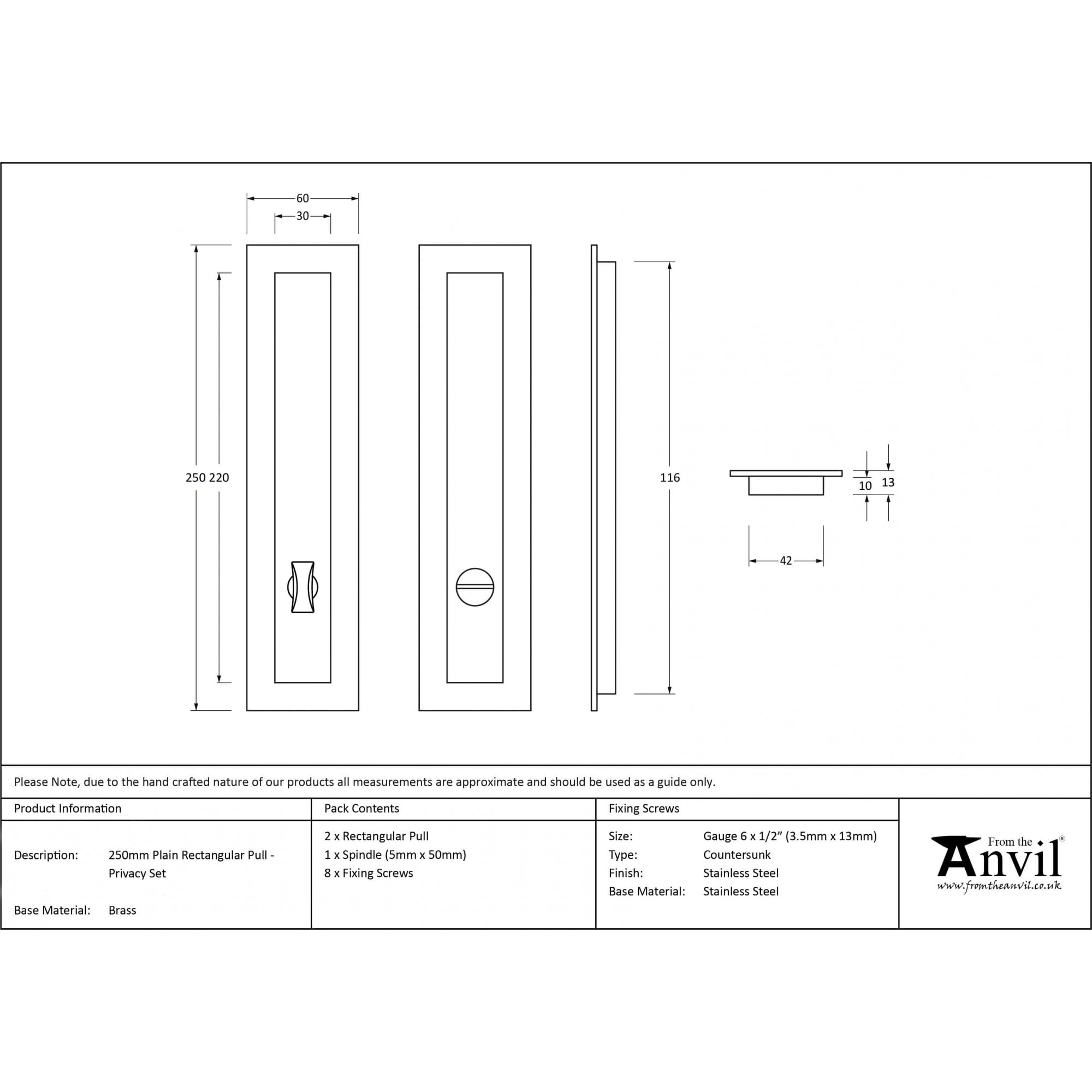 Aged Brass Plain Rectangular Sliding Door Pull - Privacy Set