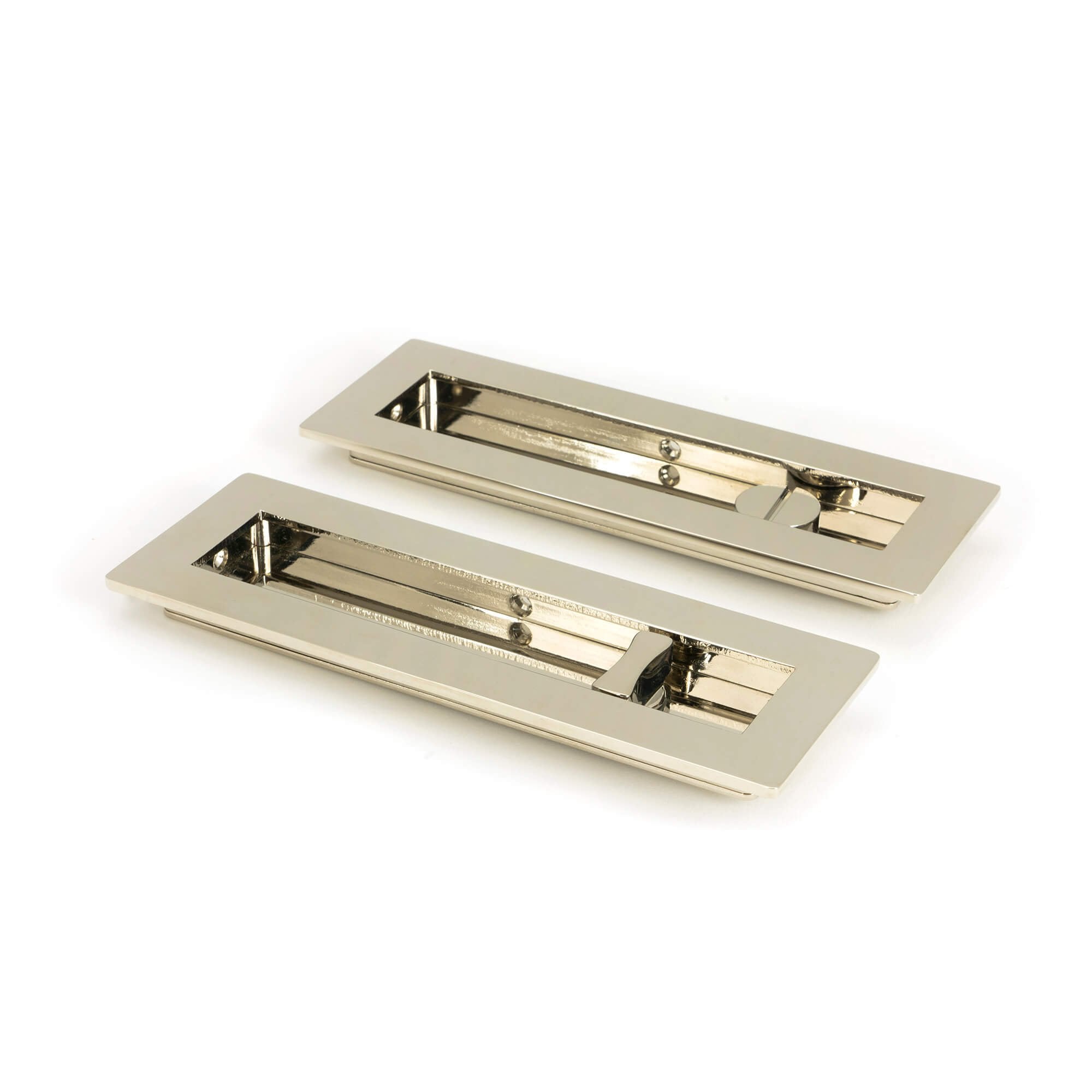 Polished Nickel Plain Rectangular Sliding Door Pull - Privacy Set