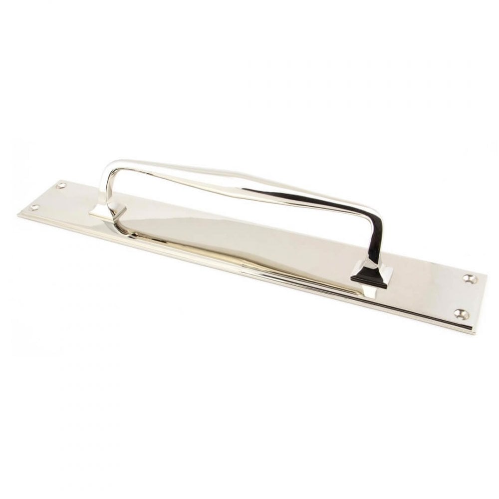 Polished Nickel Art Deco Pull Handle on Backplate