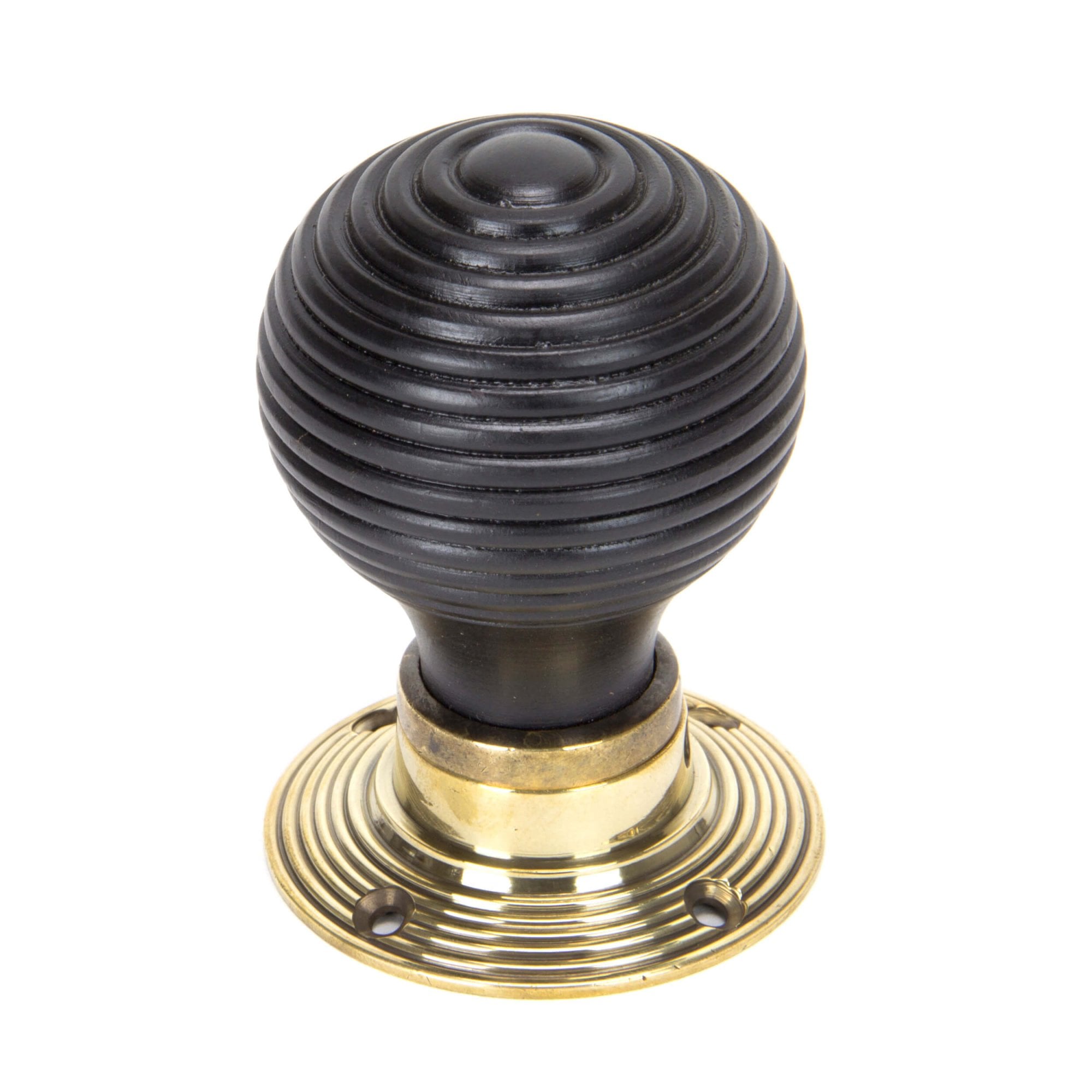 Ebonised Beehive Door Knobs - Aged Brass