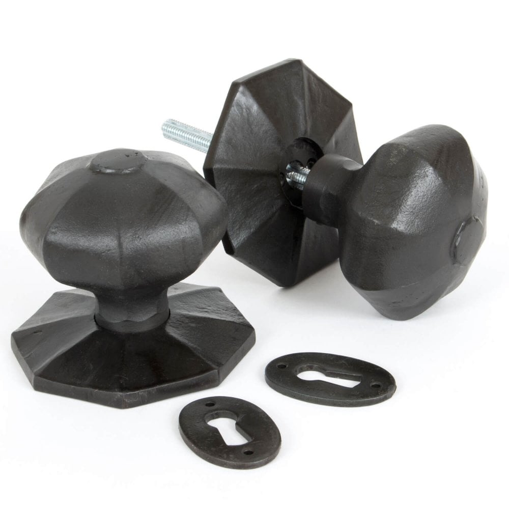 Octagonal Mortice or Rim Knob Set - Black or Pewter
