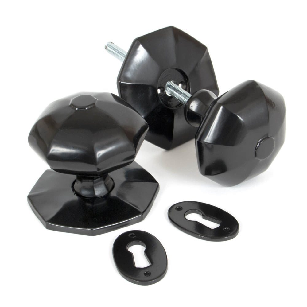 Octagonal Mortice or Rim Knob Set - Black or Pewter