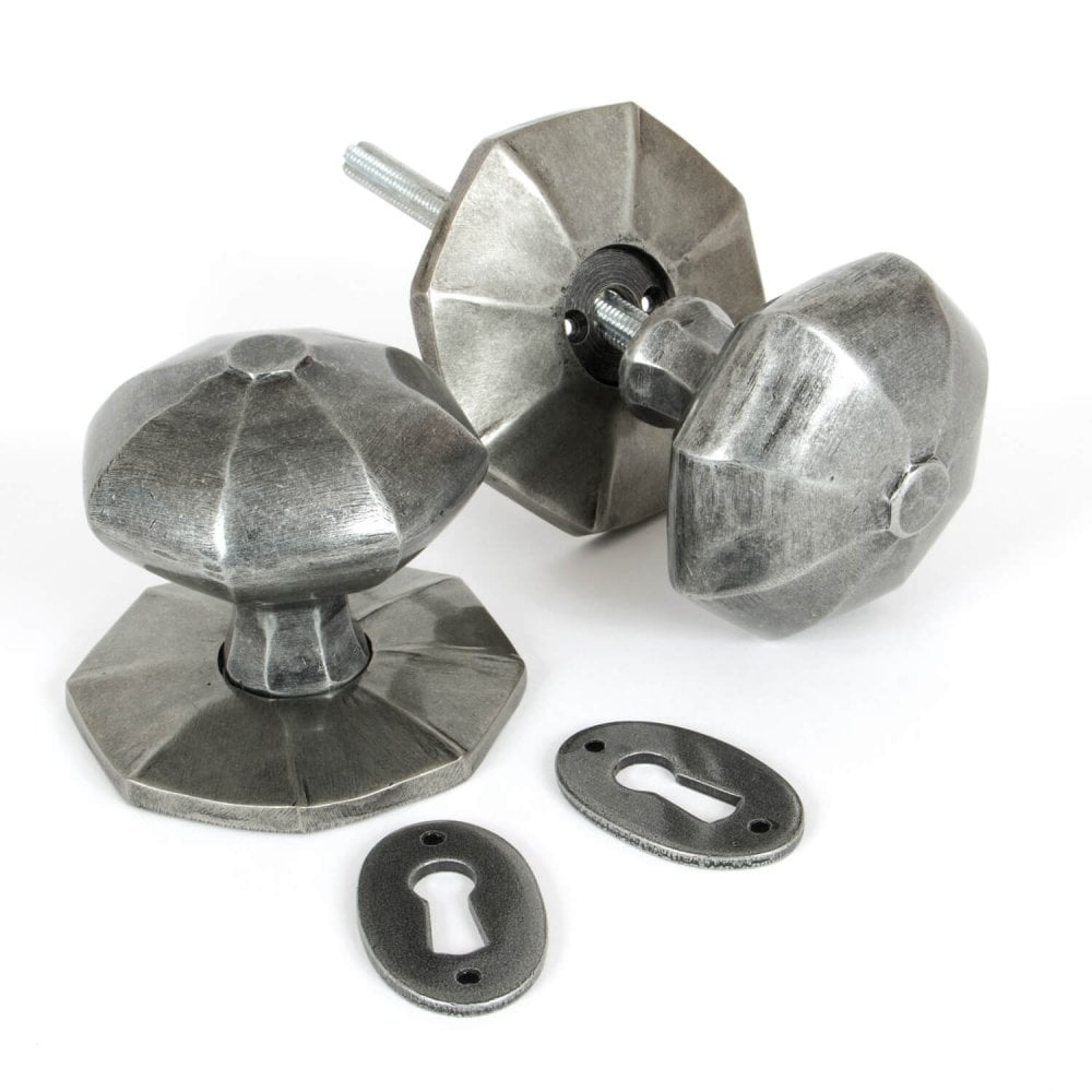 Octagonal Mortice or Rim Knob Set - Black or Pewter