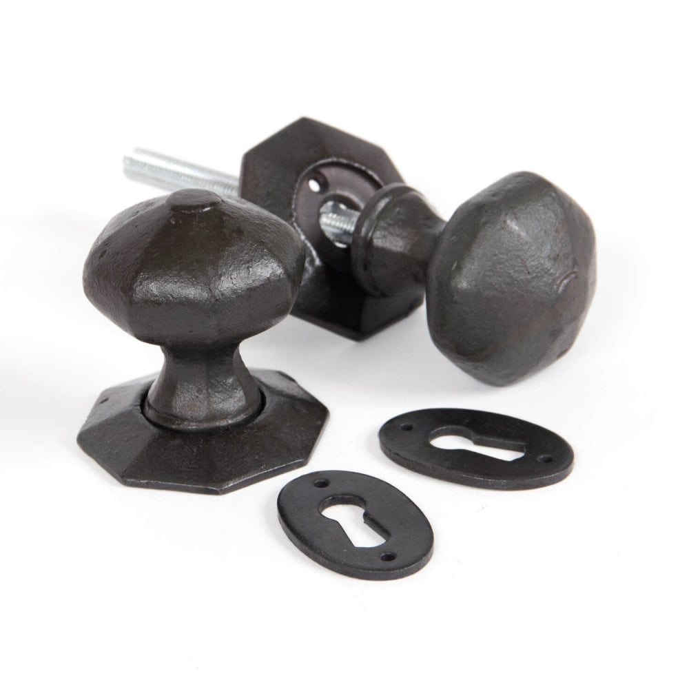 Octagonal Mortice or Rim Knob Set - Black or Pewter