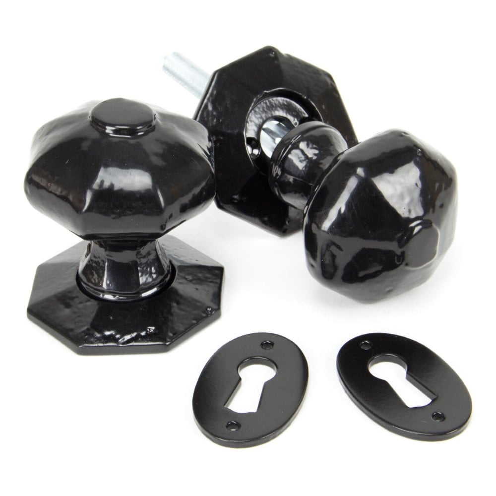Octagonal Mortice or Rim Knob Set - Black or Pewter