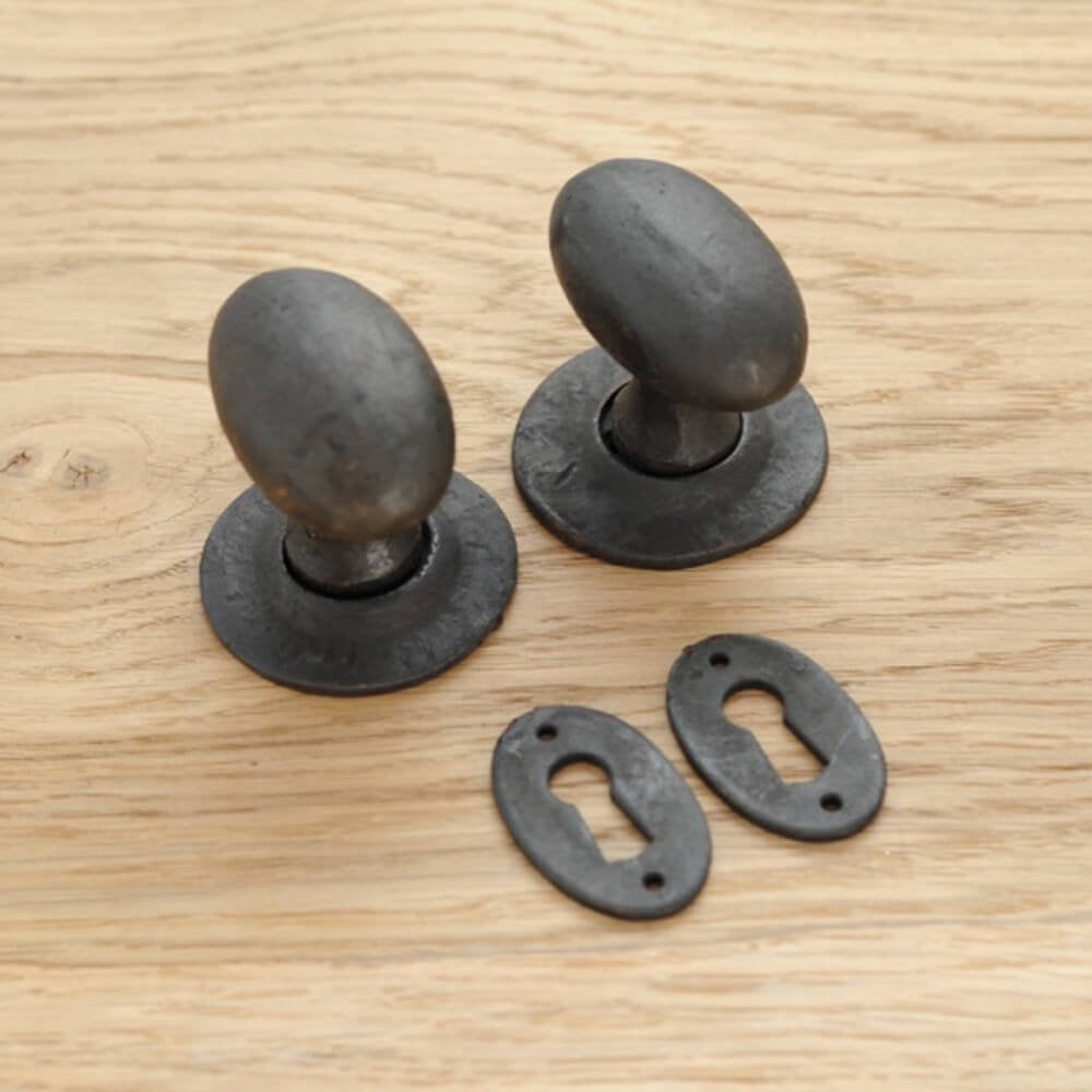 Oval Rim or Mortice Knob Set - Black or Pewter