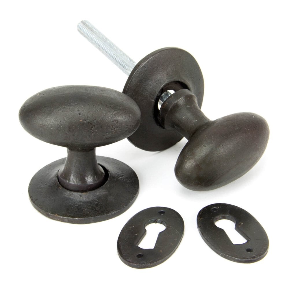 Oval Rim or Mortice Knob Set - Black or Pewter