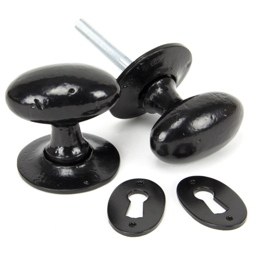 Oval Rim or Mortice Knob Set - Black or Pewter