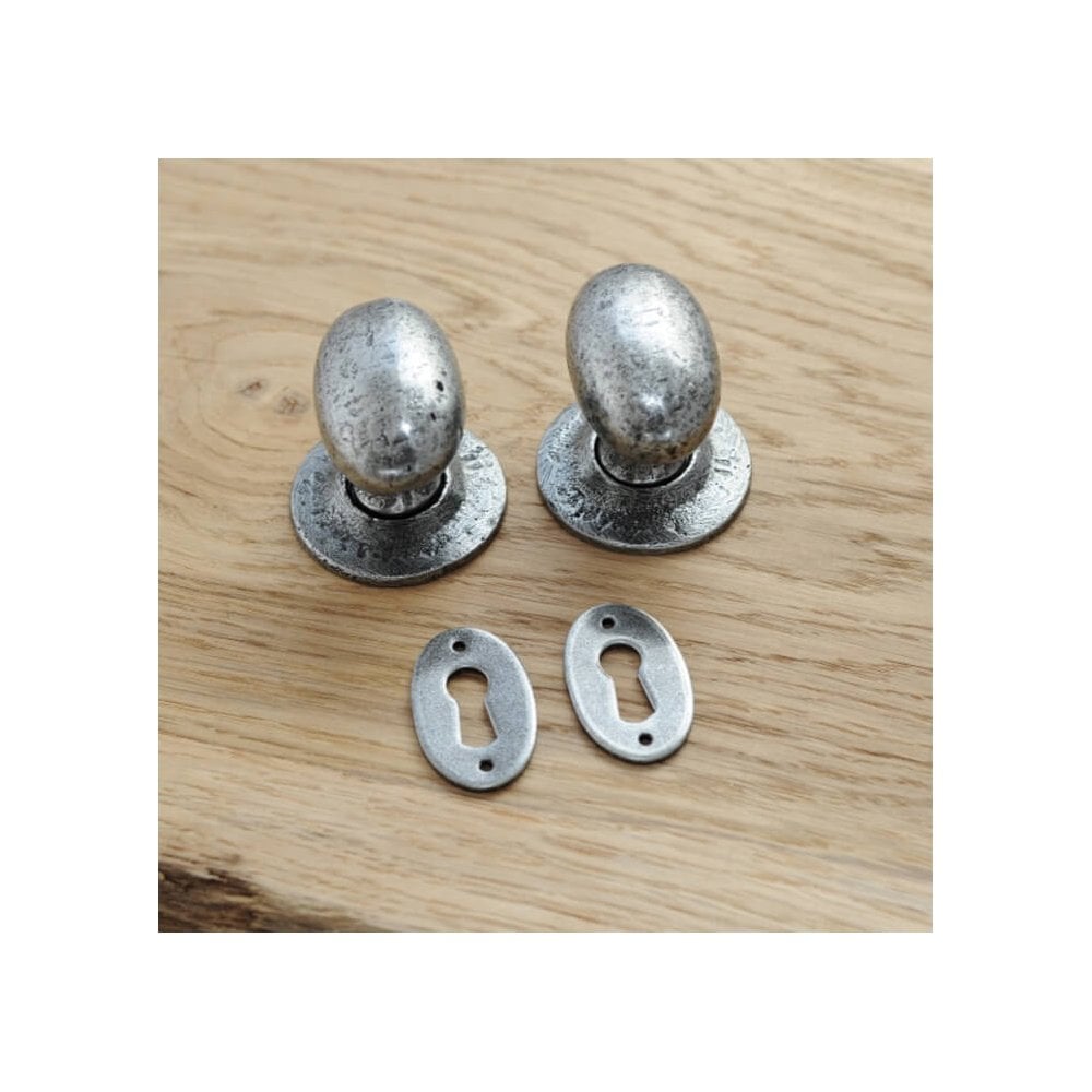 Oval Rim or Mortice Knob Set - Black or Pewter
