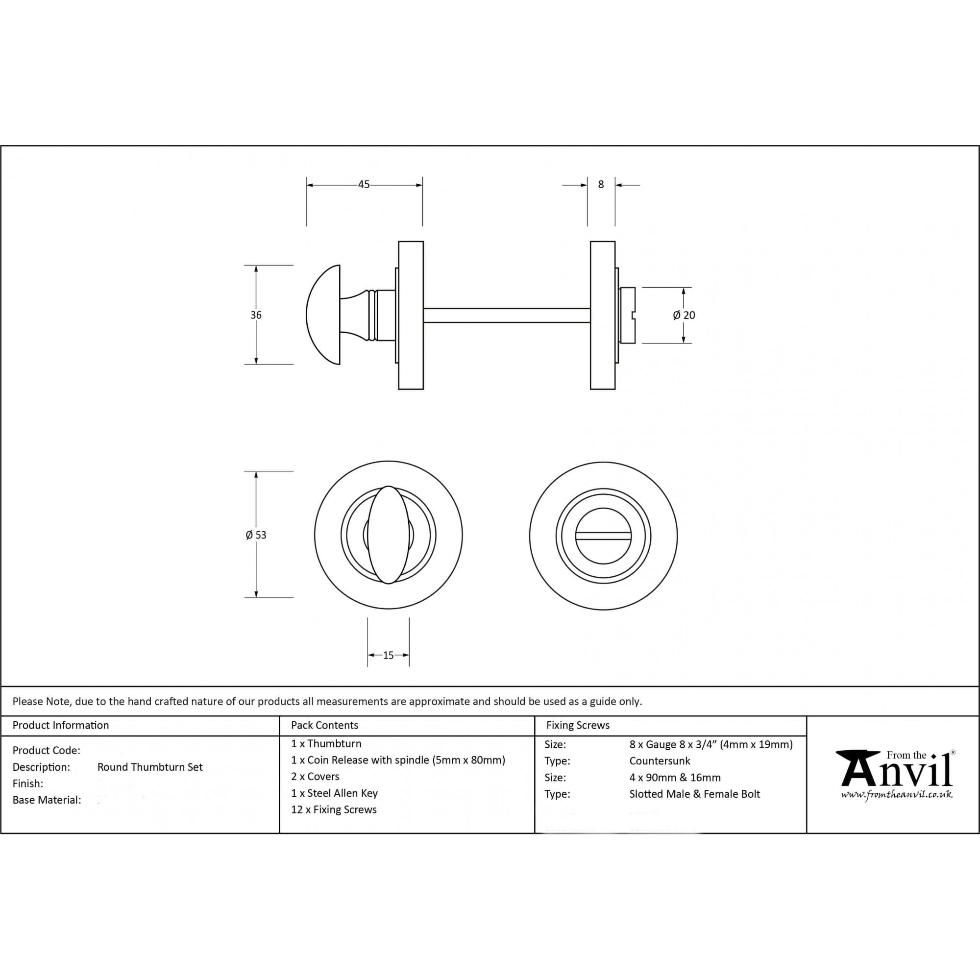 Aged Brass Round Thumbturn Set