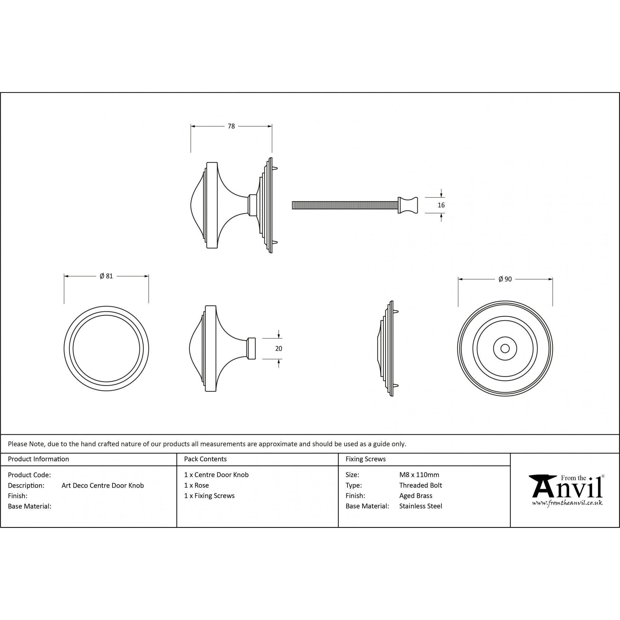 Polished Chrome Deco Centre Door Knob