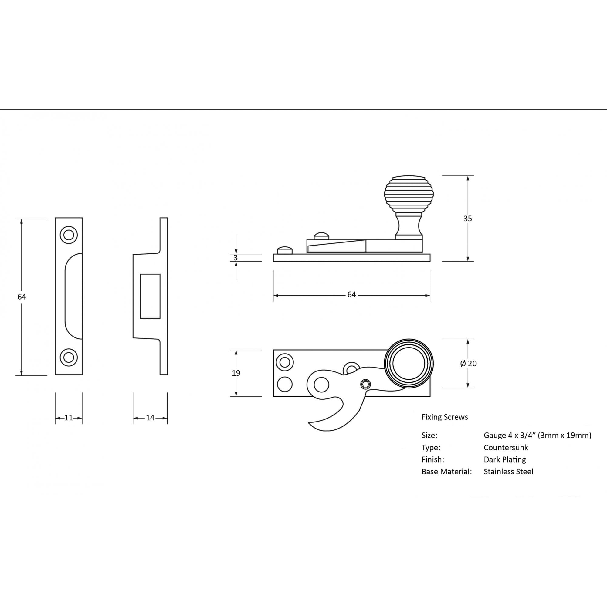 Beehive Aged Brass Sash Hook Fastener