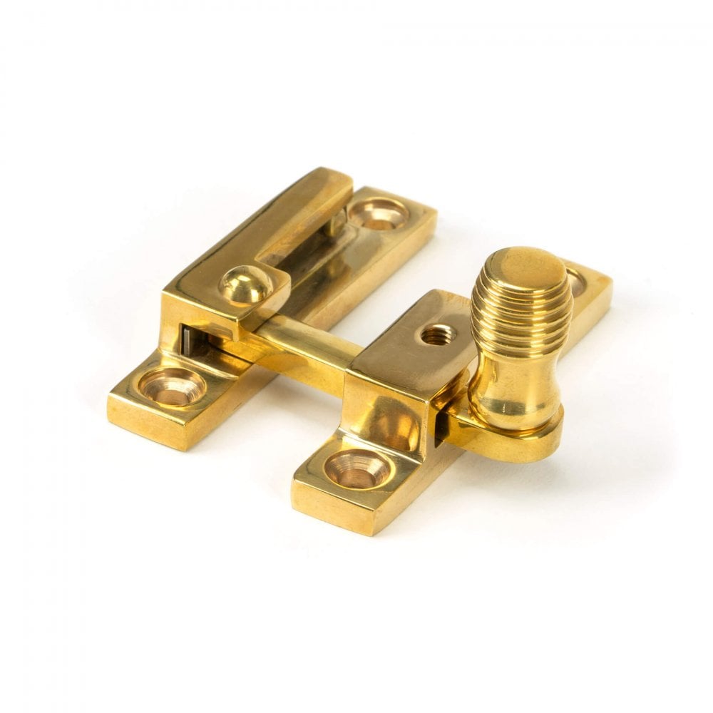 Polished Brass Unlacquered Beehive Quadrant Sash Fastener - Narrow