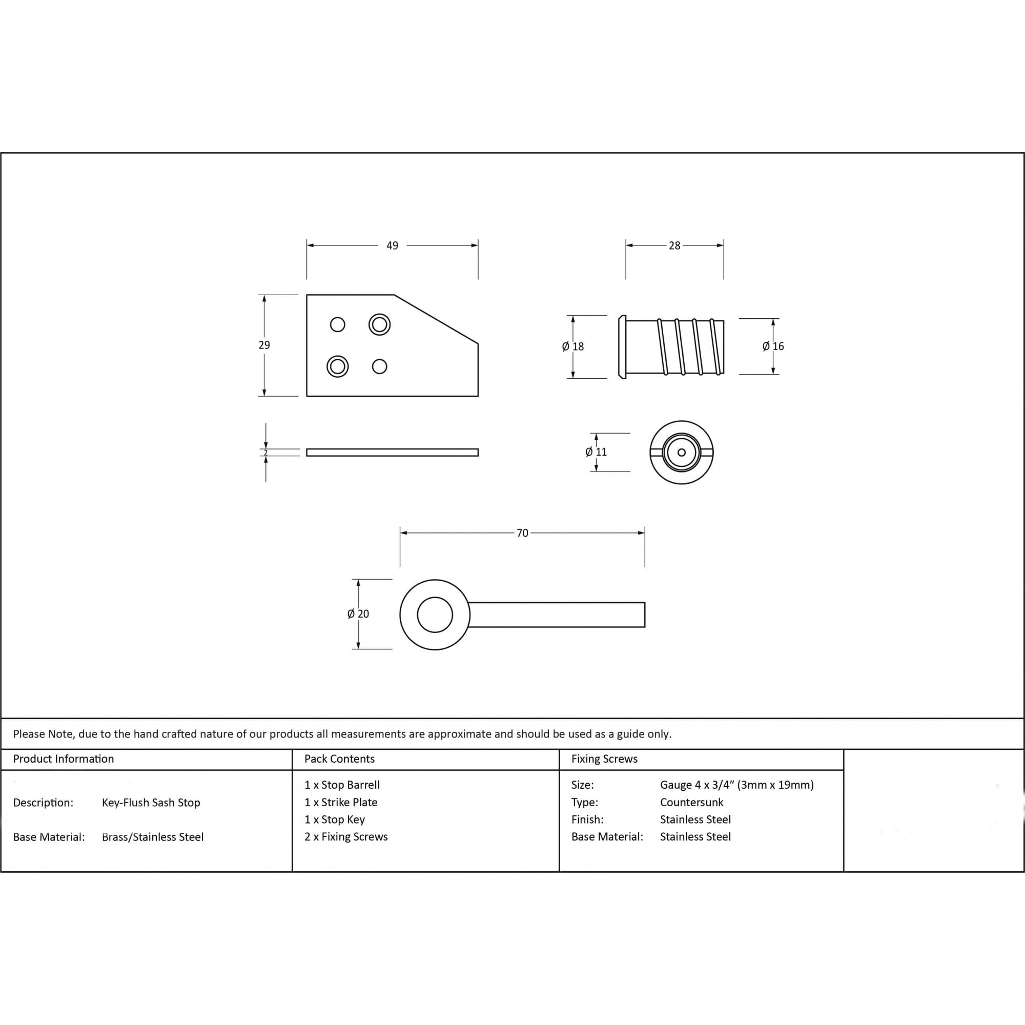 Polished Nickel Key Flush Sash Stops