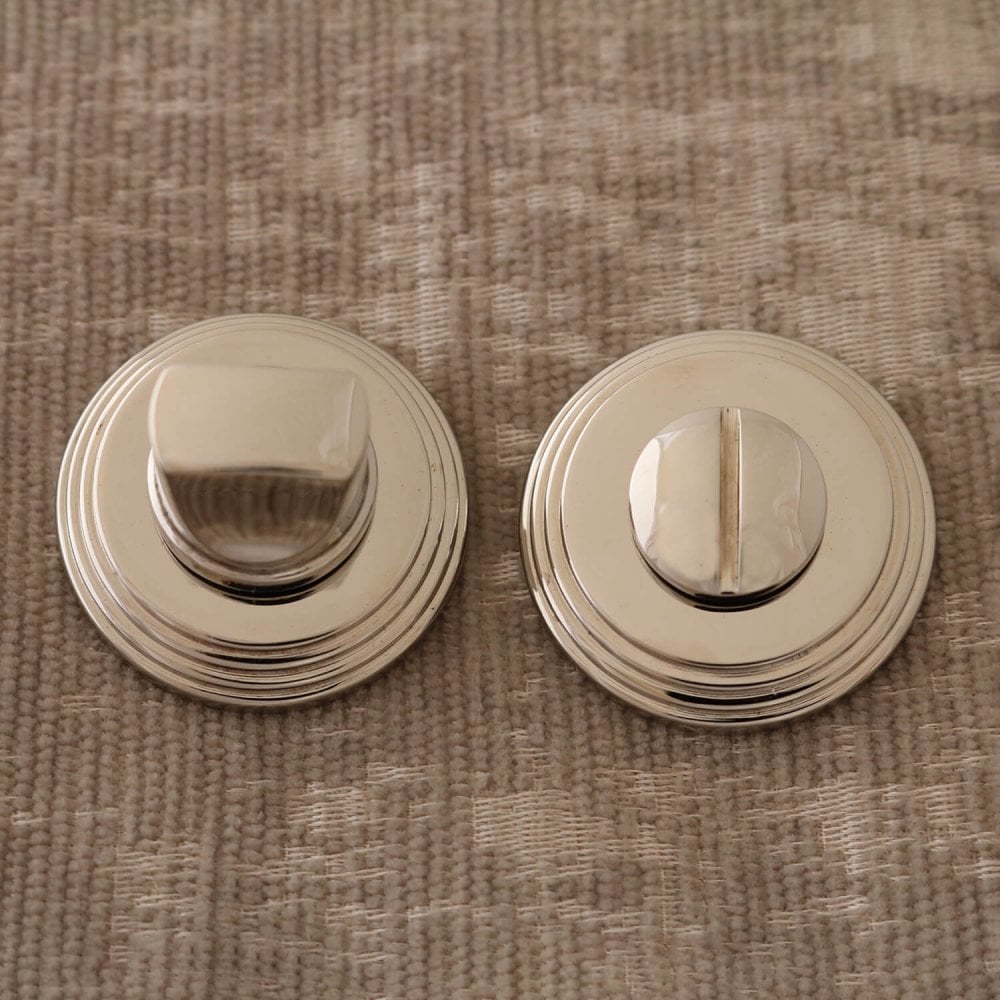 Bathroom Privacy Set on Reeded Covered Rose - Polished Nickel