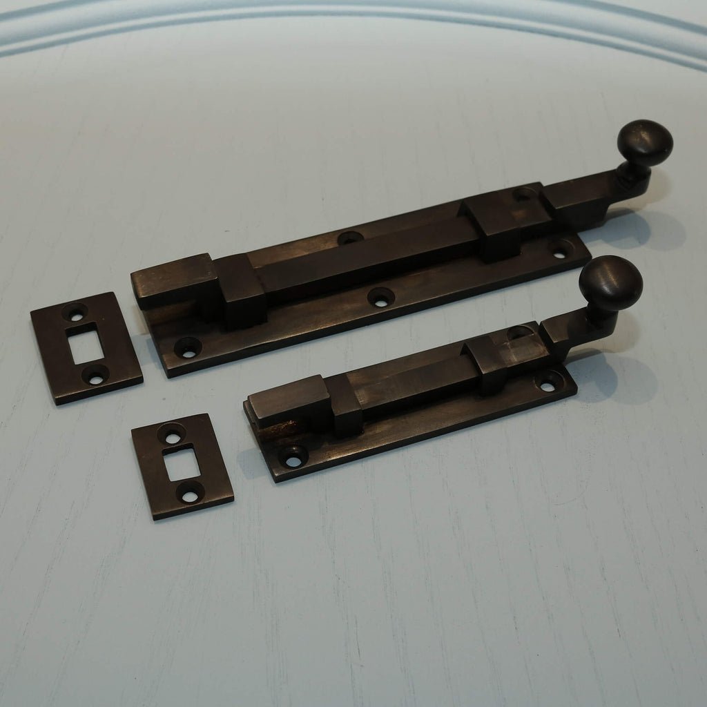 Real Aged Bronze Cranked Door Bolts