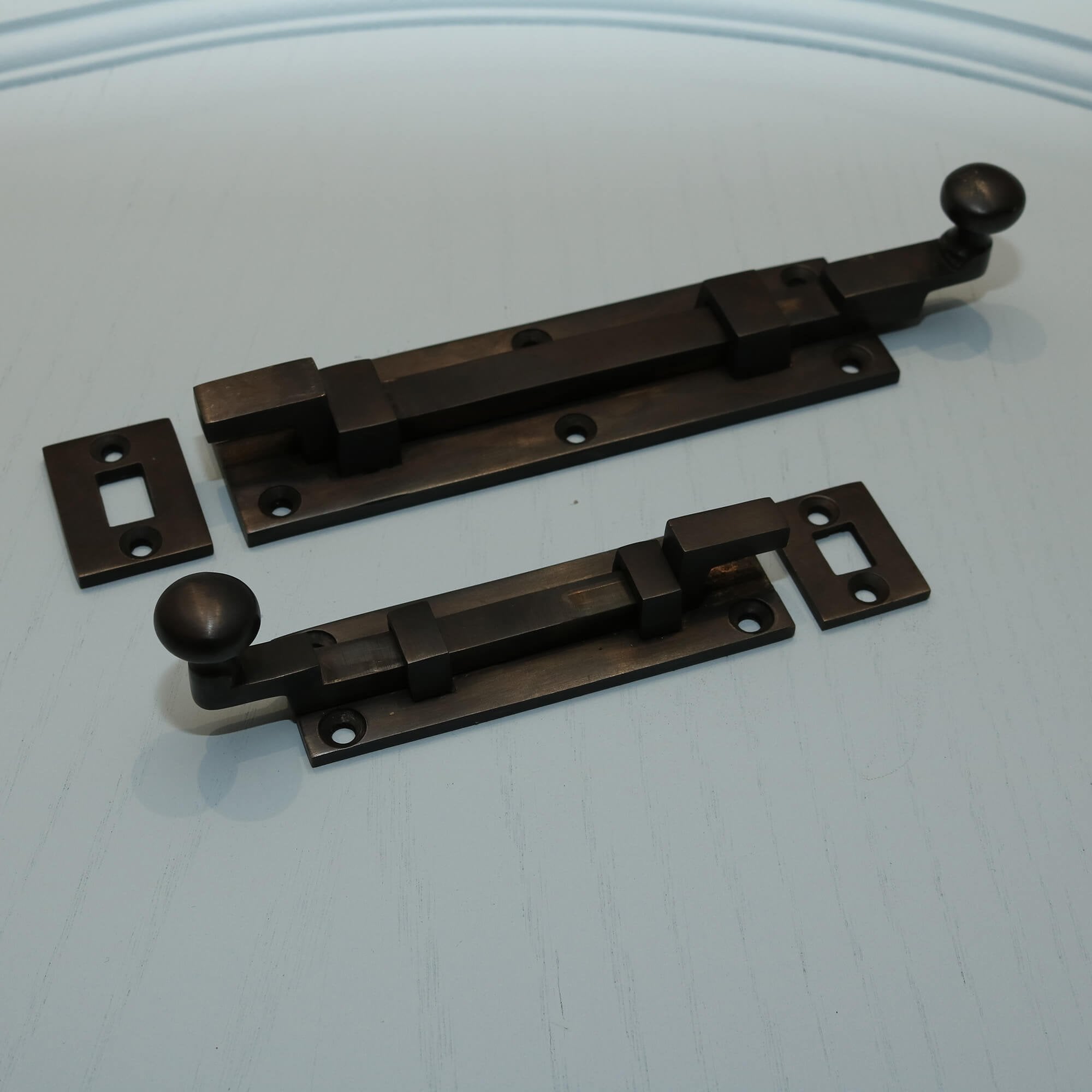 Real Aged Bronze Cranked Door Bolts