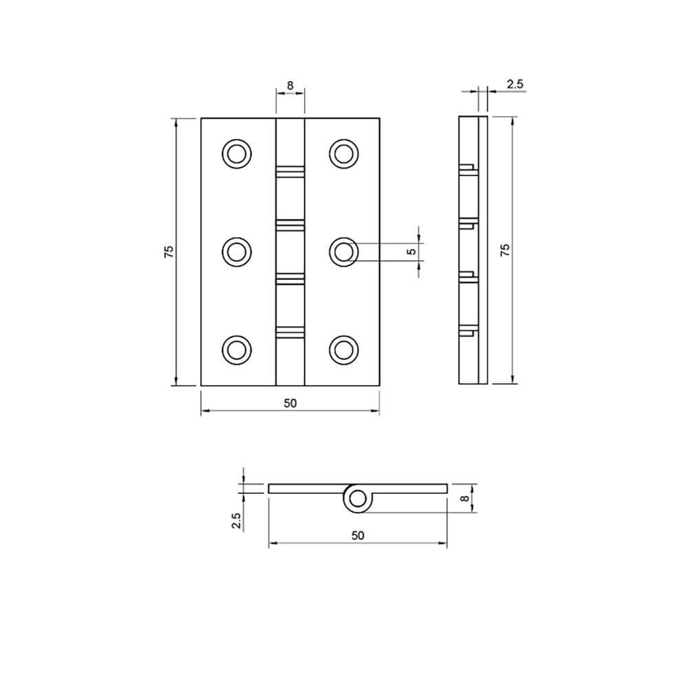Solid Brass Washered Hinges - 3 x 2 Inch